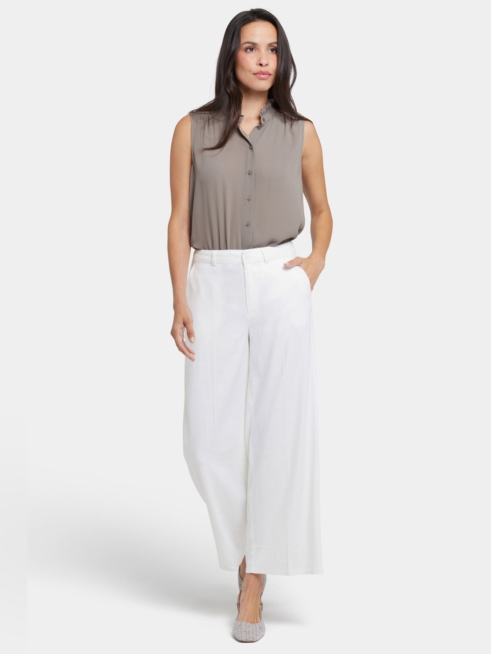 NJDJ Morgan Trouser Stretch Linen Wide Leg Pants White Size 16